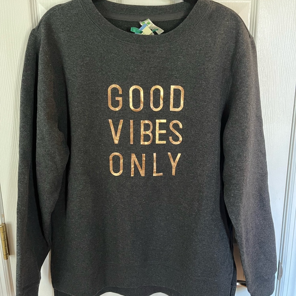 GreenTea Gray Crew Neck Sweatshirt with Metallic Text